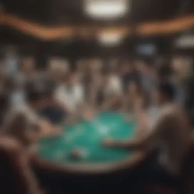 A bustling poker room in Singapore showcasing various players engaged in intense gameplay