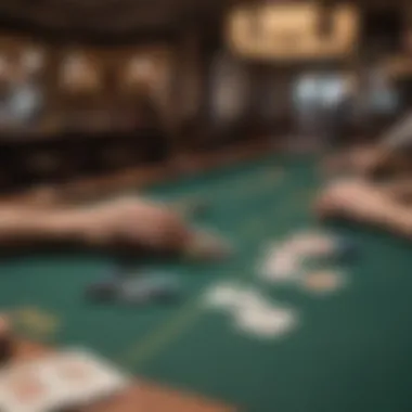 A Texas Hold'em table with chips and cards arranged.