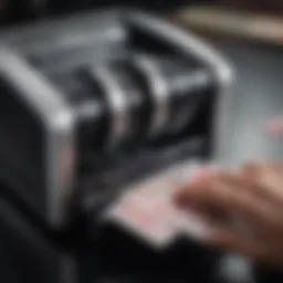 A sophisticated automatic card shuffler in action