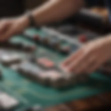 Close-up of card shuffling technology showcasing intricate mechanics