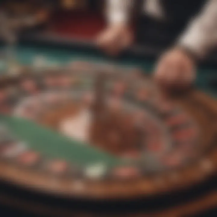 Croupier presenting roulette wheel with chips