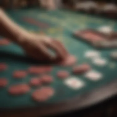 Close-up of a gaming table with chips and cards