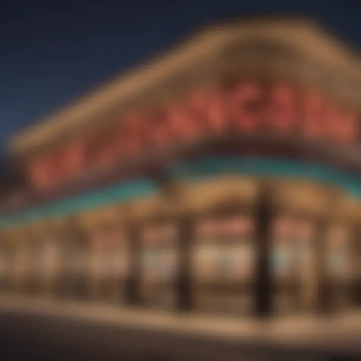 Illuminated exterior of a casino at night showcasing vibrant lights