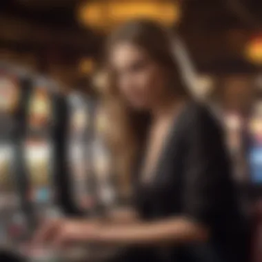 A player engaging with a slot machine in a bustling casino environment