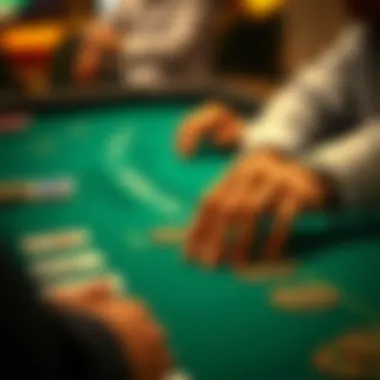 A pair of hands strategizing over a blackjack table
