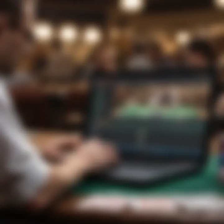 Player analyzing poker strategies on a laptop