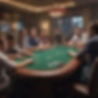 An engaging poker table setup featuring various players immersed in a freeroll tournament