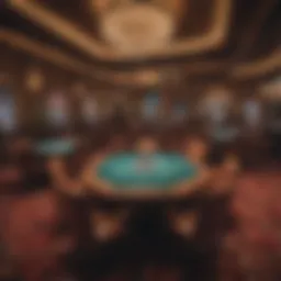 A luxurious casino interior showcasing high-stakes gaming tables.