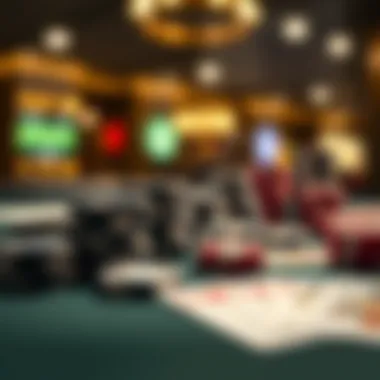 Detailed view of poker chips and cards on a gaming table