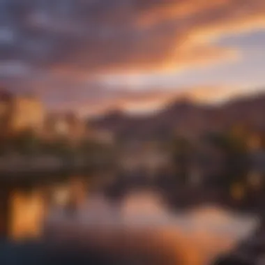 A serene sunset over Lake Las Vegas, reflecting the tranquil environment