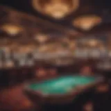 Interior view of a bustling casino showing various gaming tables and slot machines