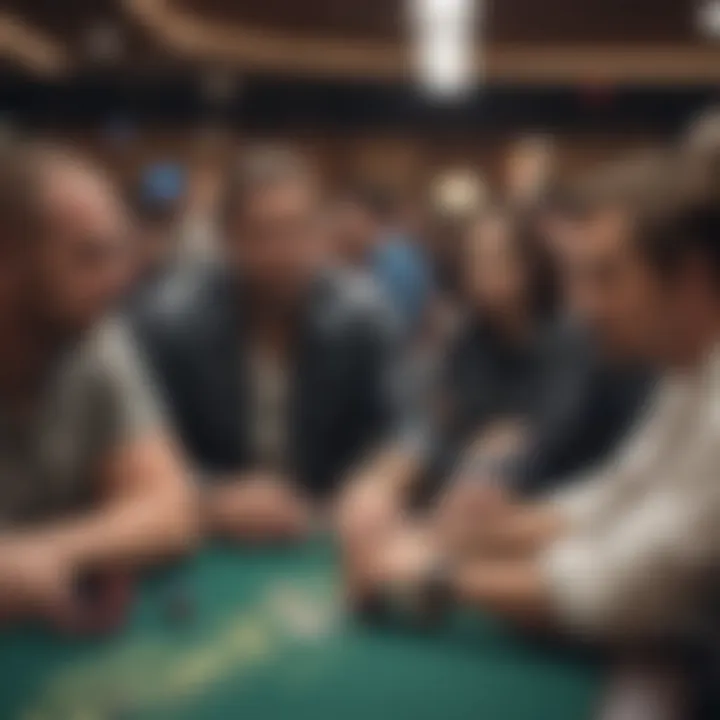 A bustling poker tournament with diverse participants