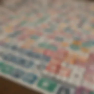 A close-up of colorful bingo cards and markers