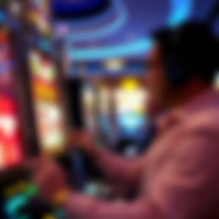 Casino Engagement with Triple Diamond Strike Player interacting with the Triple Diamond Strike slot machine in a casino environment