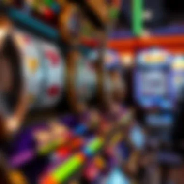 A close-up view of a slot machine's intricate mechanics and digital interface.