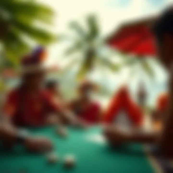 Cultural Fusion of Hawaii and Gambling An artistic depiction of traditional Hawaiian culture intertwined with modern gambling