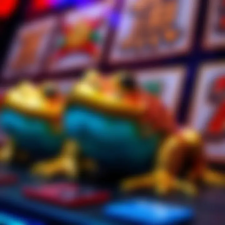 Cultural Motifs in Lucky Golden Toad Symbols A close-up view of the unique symbols featured in the Lucky Golden Toad slot machine, highlighting cultural motifs.