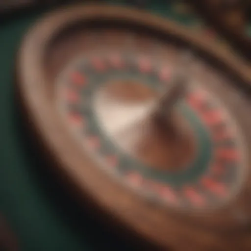 A close-up of a roulette wheel in motion, showcasing the vibrant colors and thrilling atmosphere of a casino.