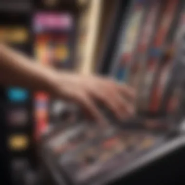 Close-up of a player's hand on a slot machine