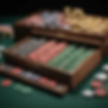 Organized Storage of Texas Hold'em Chips Organized storage of Texas Hold'em chips in a wooden case