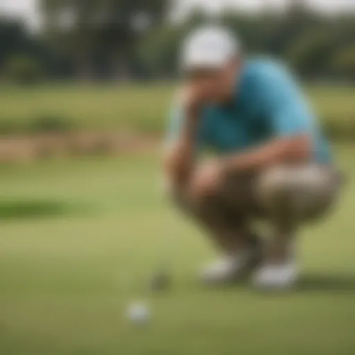 A golfer focusing intently on the course, illustrating the concentration needed in golf betting.