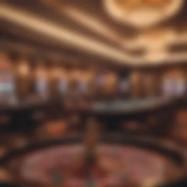 An interior view of a luxurious casino featuring a roulette table