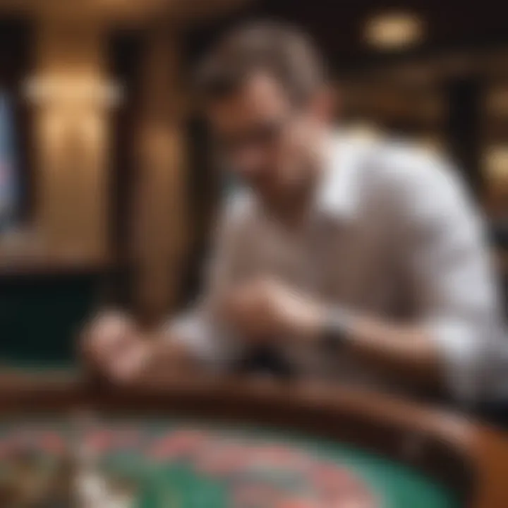 A thoughtful player analyzing a roulette betting strategy