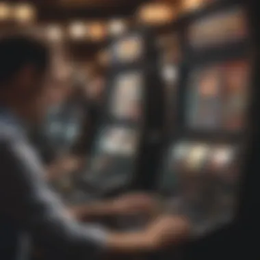 A focused player analyzing slot machine mechanics