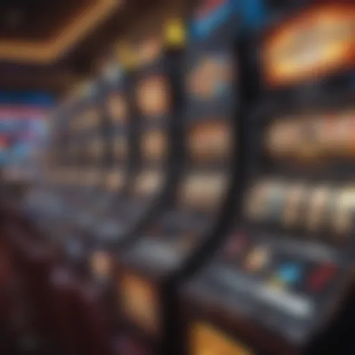 An array of vibrant slot machines in a casino