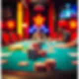 A vibrant Texas Hold'em table setup with chips and cards