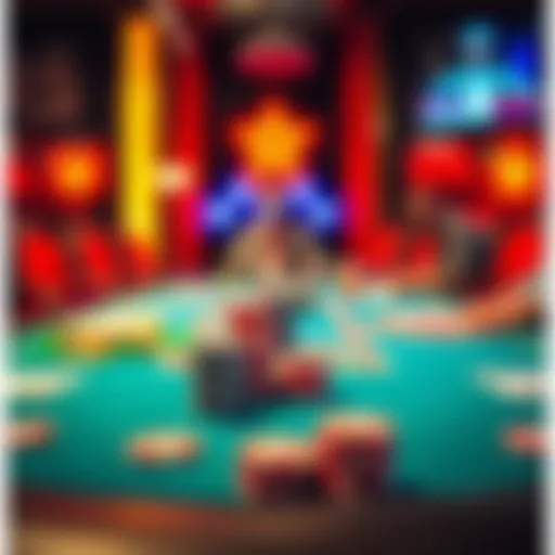 A vibrant Texas Hold'em table setup with chips and cards