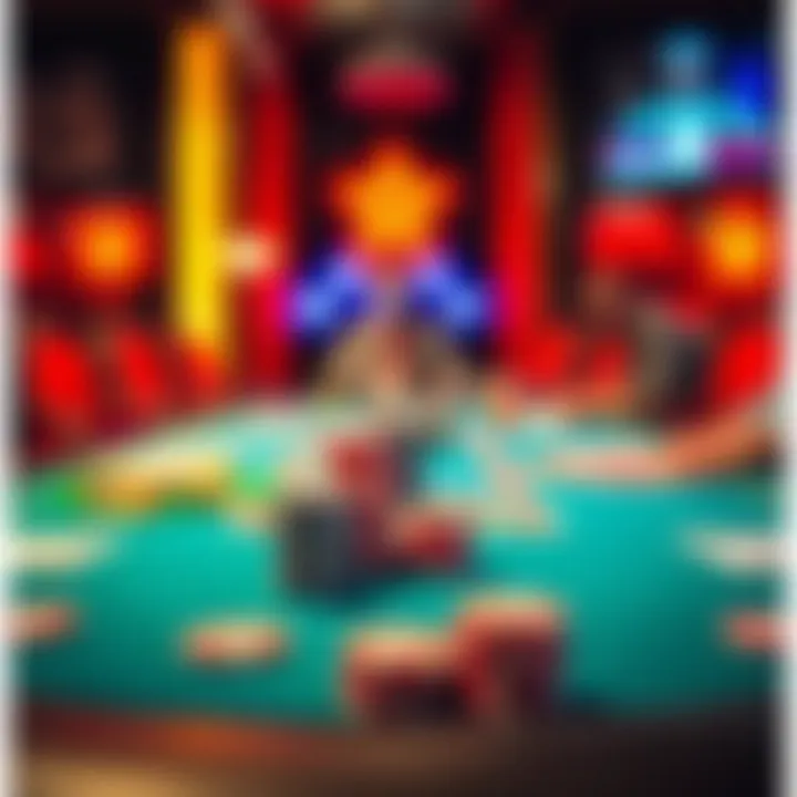 A vibrant Texas Hold'em table setup with chips and cards