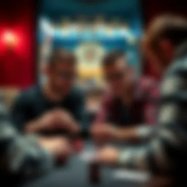 Two friends engaged in an intense poker game, strategizing their moves.