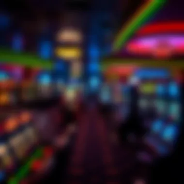 Wide shot of casino floor filled with slot machines and gaming tables