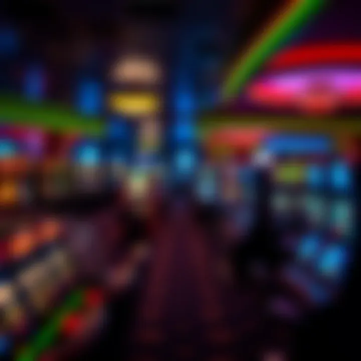 Wide shot of casino floor filled with slot machines and gaming tables