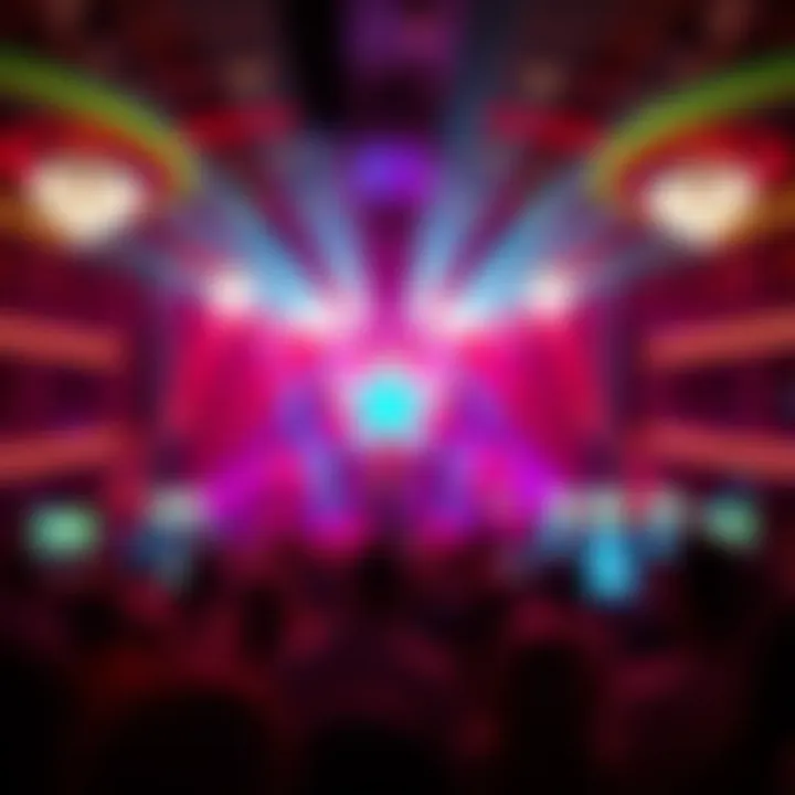 Entertainment stage with vibrant lights and a lively crowd